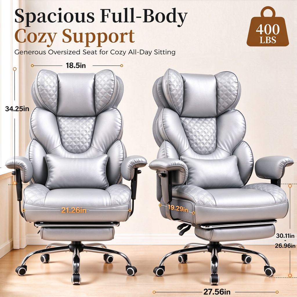 GTPOFFICE Big and Tall Office Chair Wide Seat & Armrests, Leather Executive Gaming Chair High Back,Soft Yet Supportive Resilient Foam, Heavy Duty Ergonomic Lumbar Support Chairs for Back Pain Relief