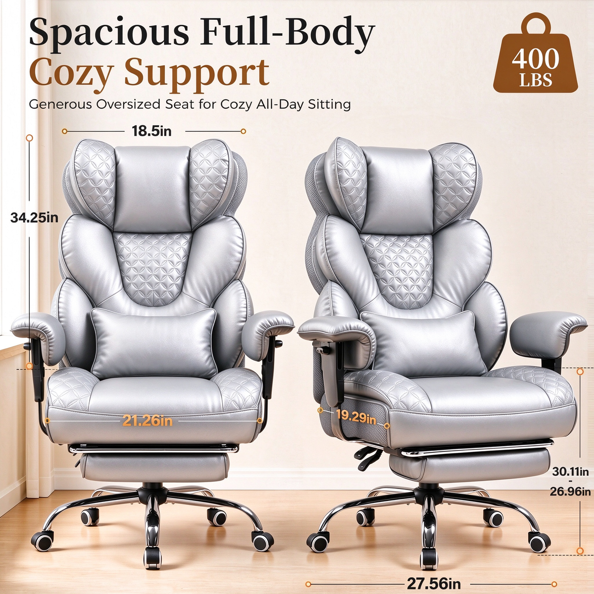 GTPOFFICE Big and Tall Office Chair Wide Seat & Armrests, Leather Executive Gaming Chair High Back,Soft Yet Supportive Resilient Foam, Heavy Duty Ergonomic Lumbar Support Chairs for Back Pain Relief