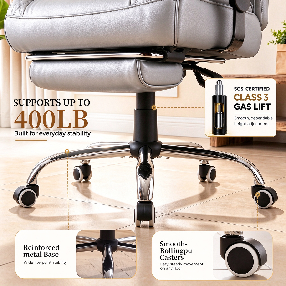 GTPOFFICE Big and Tall Office Chair Wide Seat & Armrests, Leather Executive Gaming Chair High Back,Soft Yet Supportive Resilient Foam, Heavy Duty Ergonomic Lumbar Support Chairs for Back Pain Relief