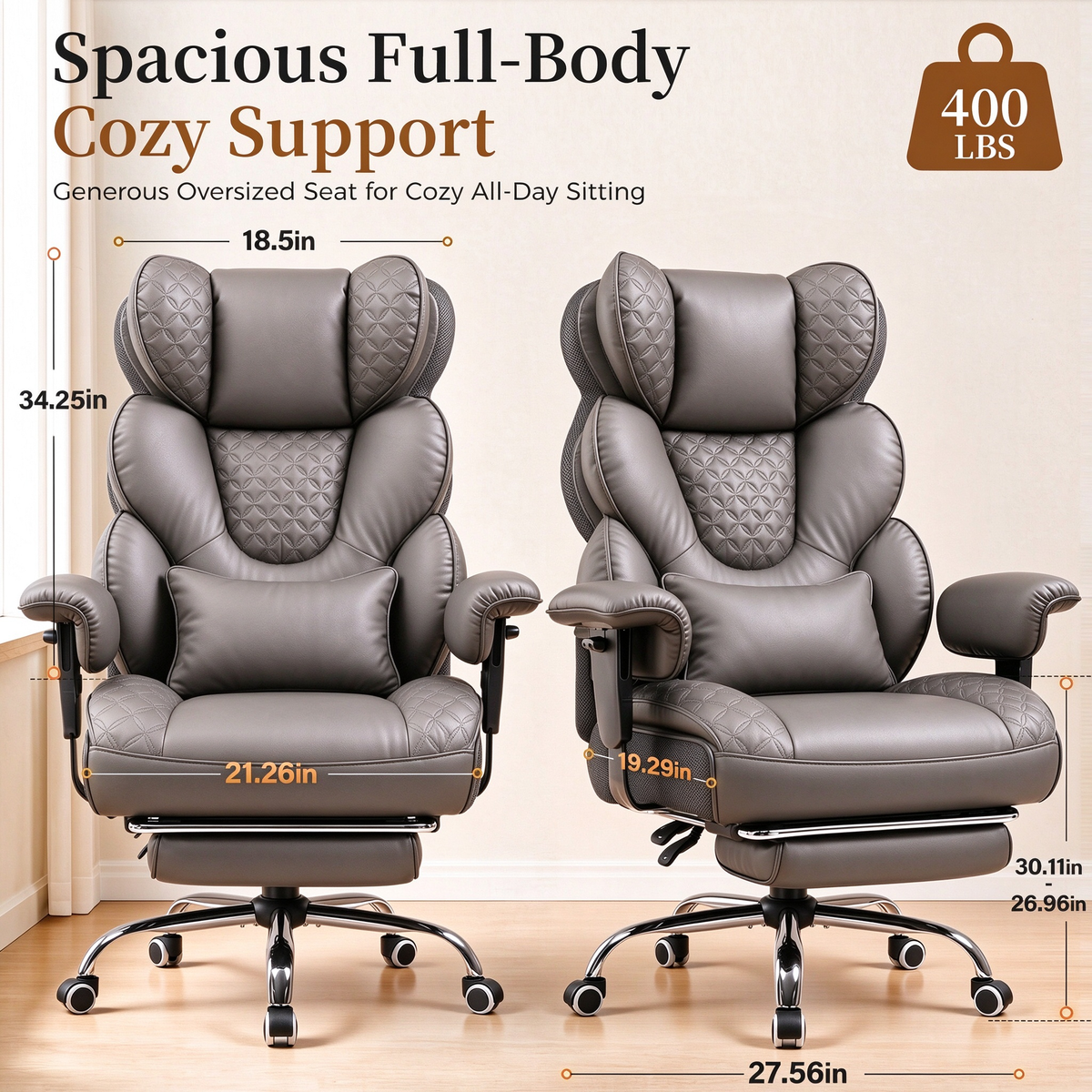 GTPOFFICE Big and Tall Office Chair Wide Seat & Armrests, Leather Executive Gaming Chair High Back,Soft Yet Supportive Resilient Foam, Heavy Duty Ergonomic Lumbar Support Chairs for Back Pain Relief