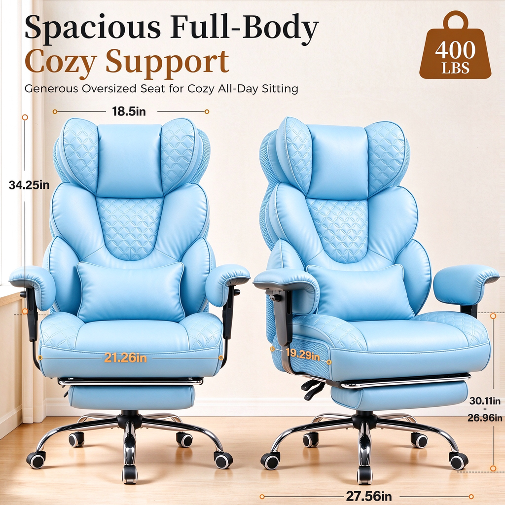 GTPOFFICE Big and Tall Office Chair Wide Seat & Armrests, Leather Executive Gaming Chair High Back,Soft Yet Supportive Resilient Foam, Heavy Duty Ergonomic Lumbar Support Chairs for Back Pain Relief