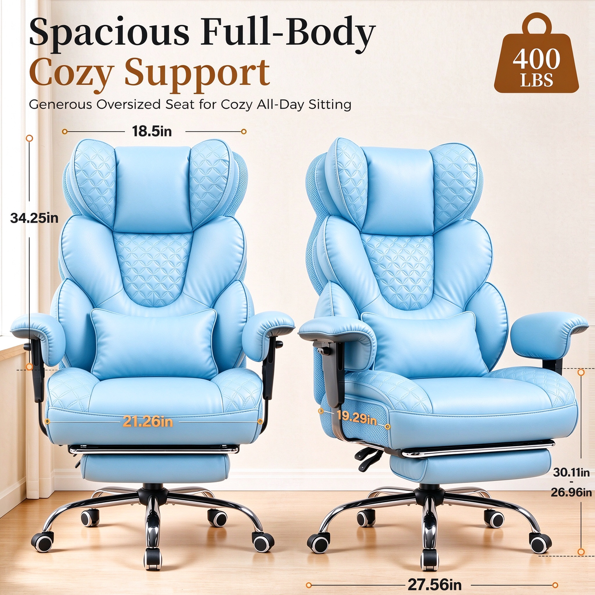 GTPOFFICE Big and Tall Office Chair Wide Seat & Armrests, Leather Executive Gaming Chair High Back,Soft Yet Supportive Resilient Foam, Heavy Duty Ergonomic Lumbar Support Chairs for Back Pain Relief