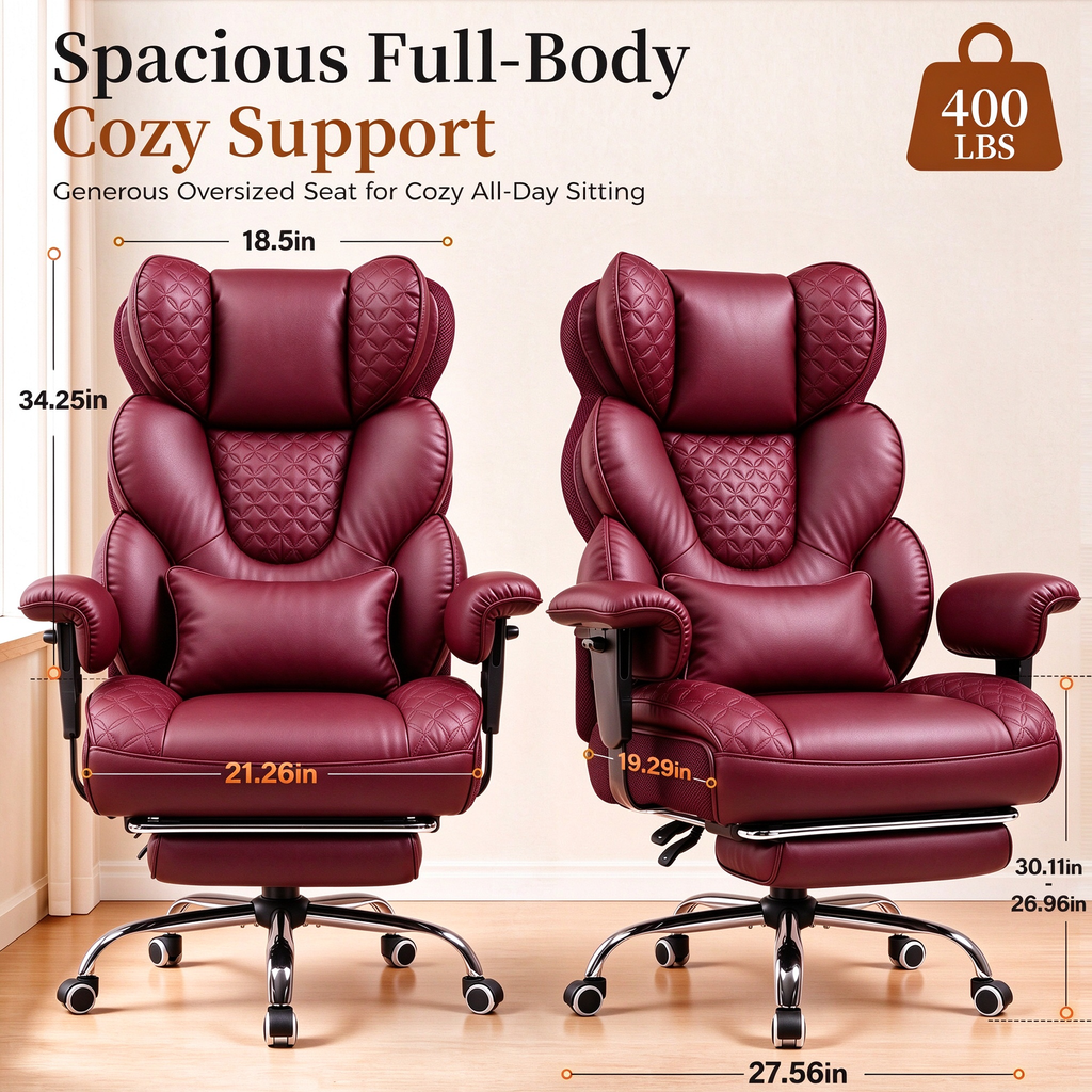 GTPOFFICE Big and Tall Office Chair Wide Seat & Armrests, Leather Executive Gaming Chair High Back,Soft Yet Supportive Resilient Foam, Heavy Duty Ergonomic Lumbar Support Chairs for Back Pain Relief