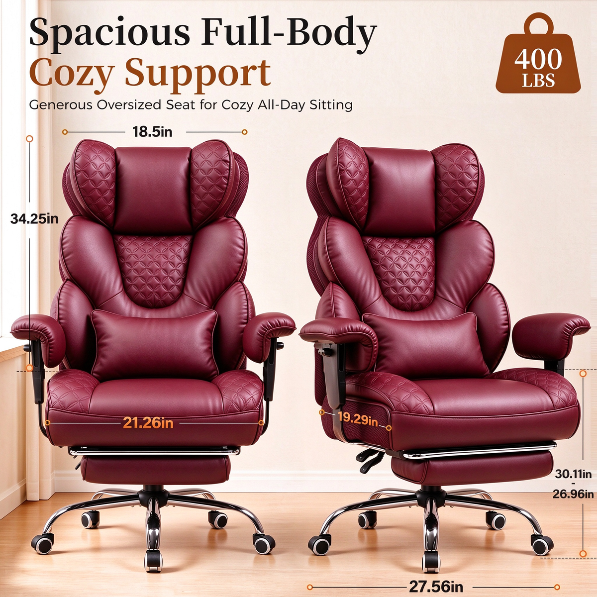 GTPOFFICE Big and Tall Office Chair Wide Seat & Armrests, Leather Executive Gaming Chair High Back,Soft Yet Supportive Resilient Foam, Heavy Duty Ergonomic Lumbar Support Chairs for Back Pain Relief