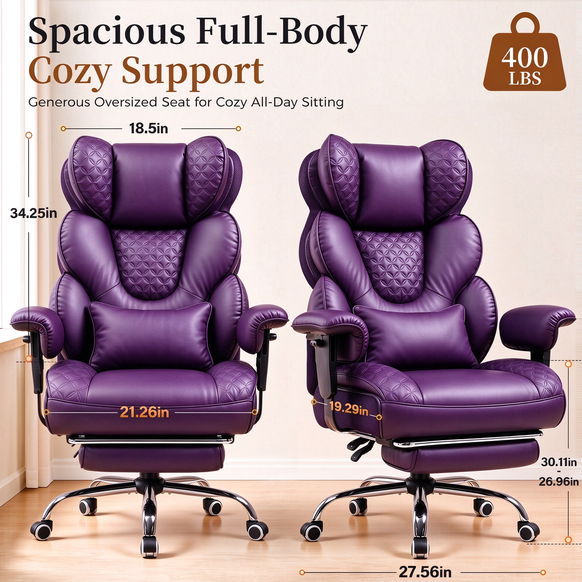 GTPOFFICE Big and Tall Office Chair Wide Seat & Armrests, Leather Executive Gaming Chair High Back,Soft Yet Supportive Resilient Foam, Heavy Duty Ergonomic Lumbar Support Chairs for Back Pain Relief