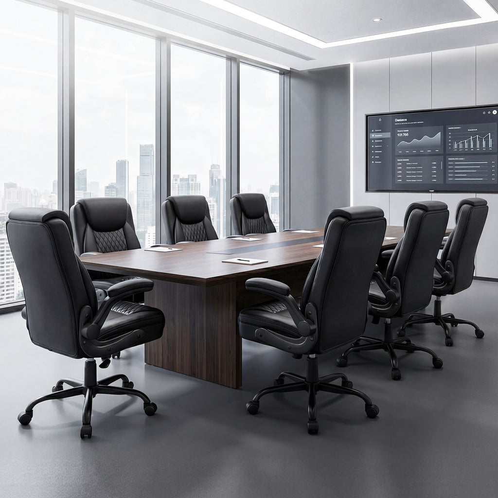 GTPOFFICE Executive Office Chair with Comfortable Lumbar Support, Ergonomic Gaming Chair with Flip-up Armrests & Zoned Pressure-Relief Cushion, Comfy PU Leather Desk Chair, Black