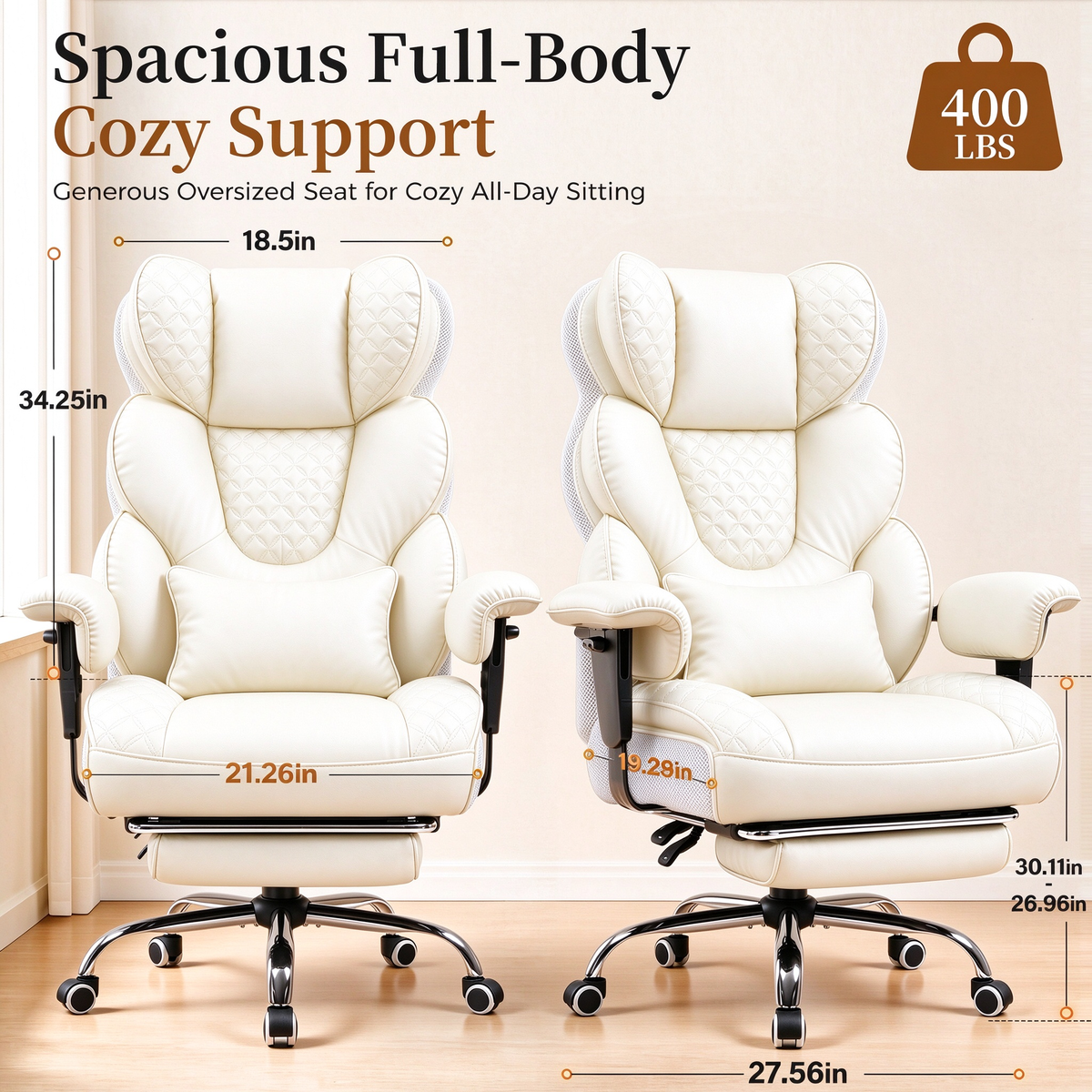 GTPOFFICE Big and Tall Office Chair Wide Seat & Armrests, Leather Executive Gaming Chair High Back,Soft Yet Supportive Resilient Foam, Heavy Duty Ergonomic Lumbar Support Chairs for Back Pain Relief