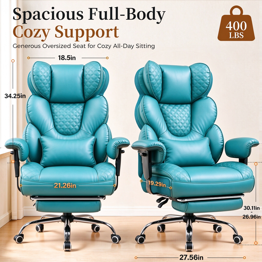 GTPOFFICE Big and Tall Office Chair Wide Seat & Armrests, Leather Executive Gaming Chair High Back,Soft Yet Supportive Resilient Foam, Heavy Duty Ergonomic Lumbar Support Chairs for Back Pain Relief