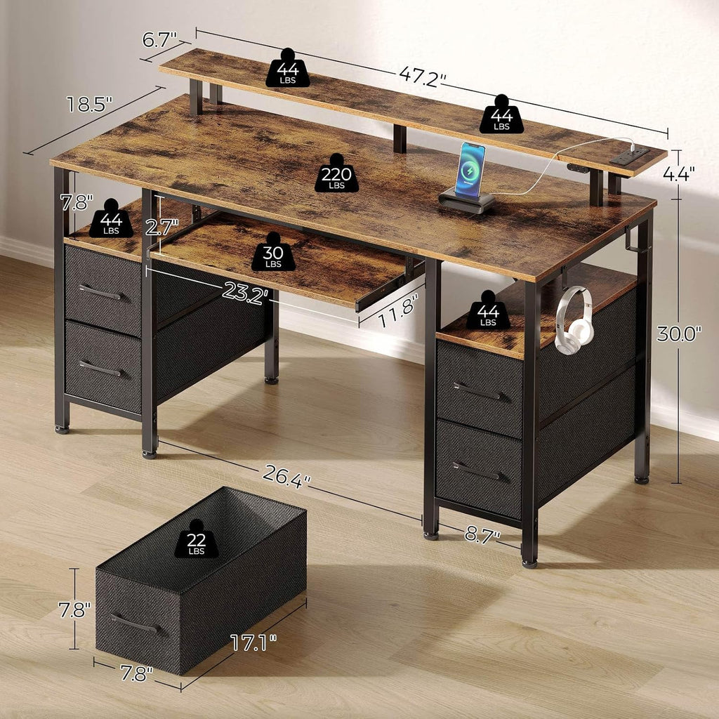 GTPOFFICE Computer Desk with Drawer, Stick Brown