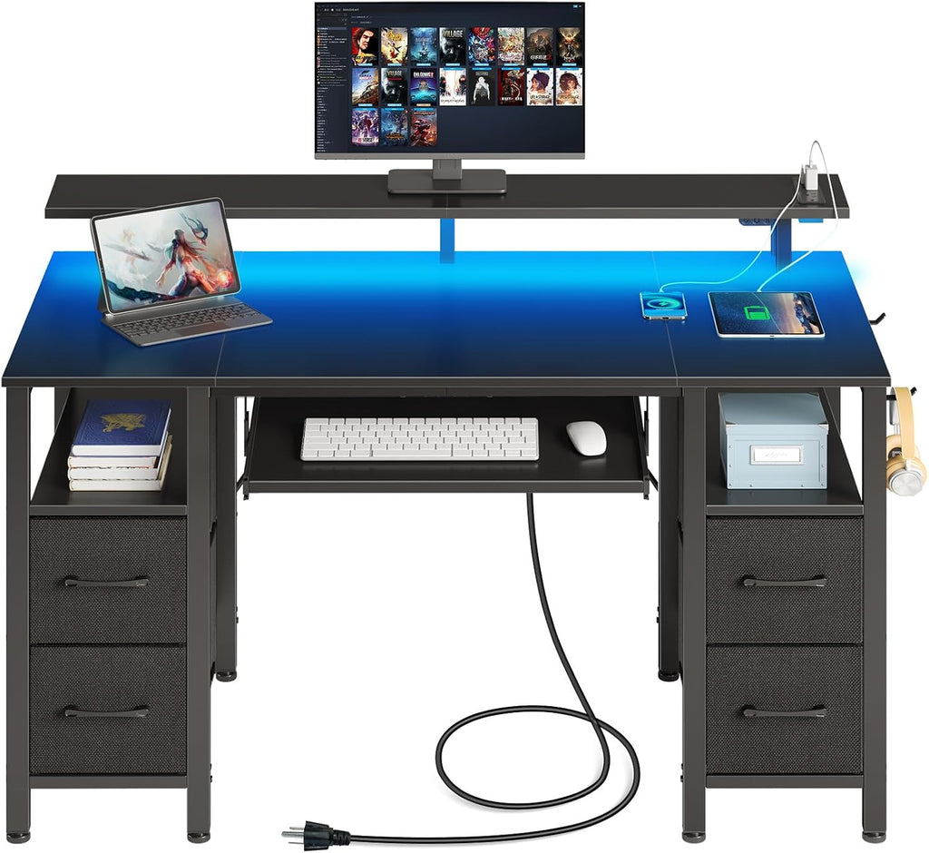GTPOFFICE Computer Desk with Drawer, Stick Brown