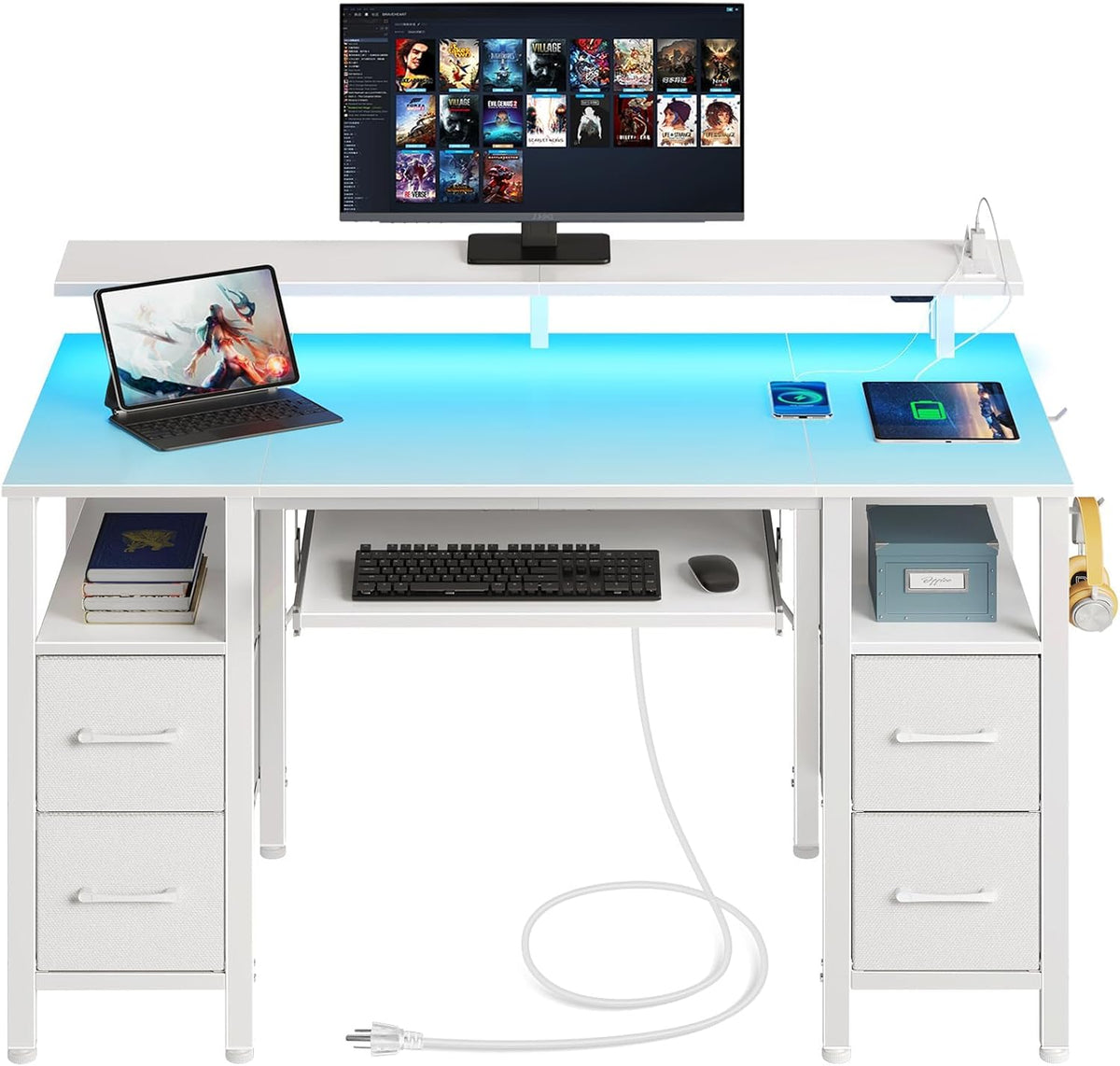 GTPOFFICE Computer Desk with Drawer, Stick Brown