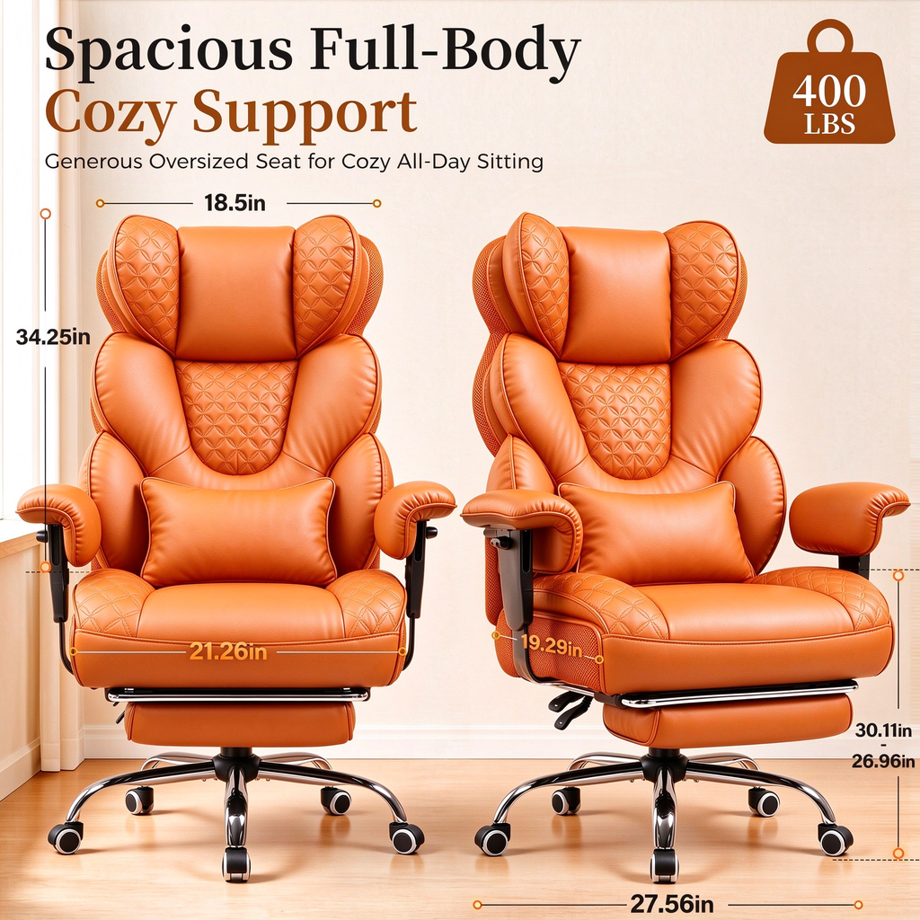 GTPOFFICE Big and Tall Office Chair Wide Seat & Armrests, Leather Executive Gaming Chair High Back,Soft Yet Supportive Resilient Foam, Heavy Duty Ergonomic Lumbar Support Chairs for Back Pain Relief