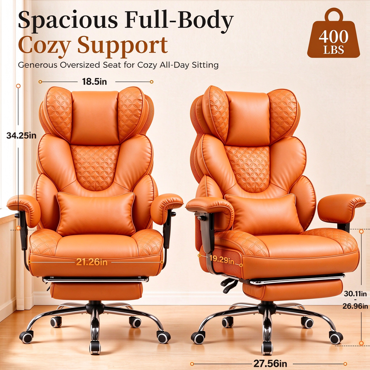 GTPOFFICE Big and Tall Office Chair Wide Seat & Armrests, Leather Executive Gaming Chair High Back,Soft Yet Supportive Resilient Foam, Heavy Duty Ergonomic Lumbar Support Chairs for Back Pain Relief