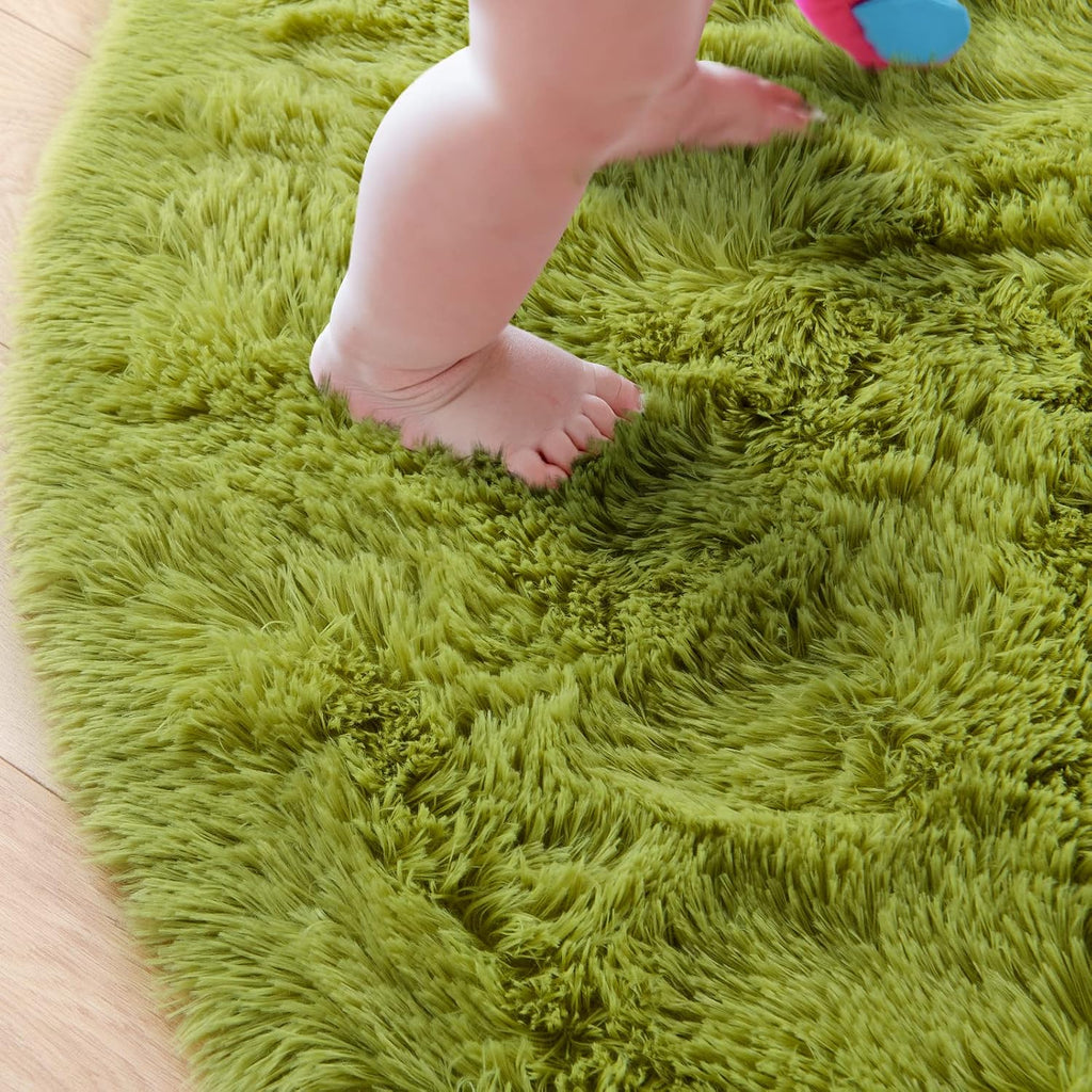 GTPOFFICE  Round Rug, 4ft, Green, Soft Area Rugs for Kids Girls Room Decor, Fluffy Shaggy Carpet, Circular Nursery Rug for Baby Room Home Decor