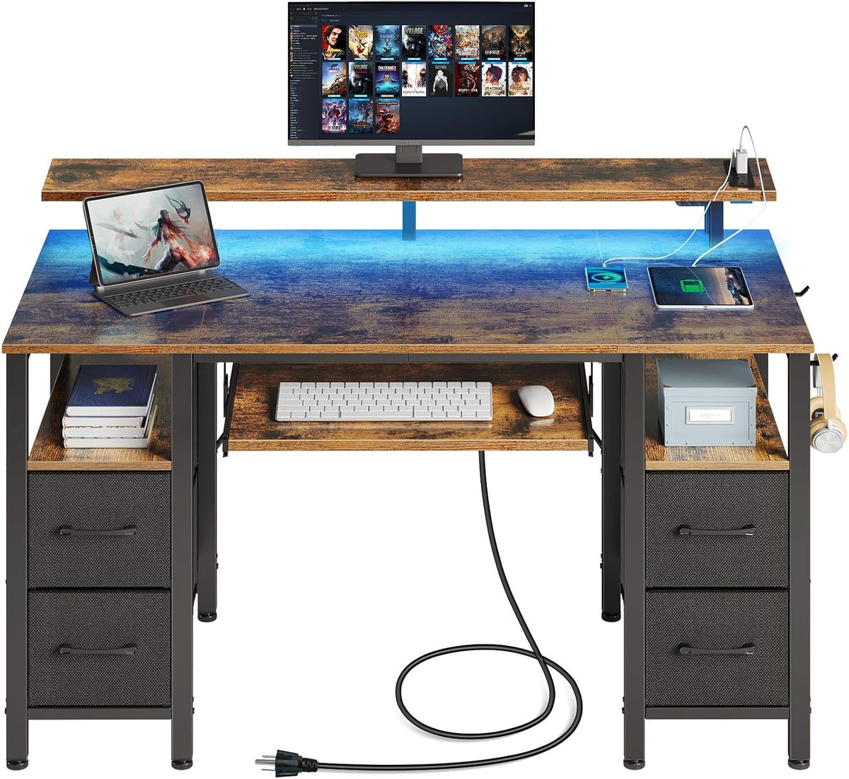 GTPOFFICE Computer Desk with Drawer, Stick Brown