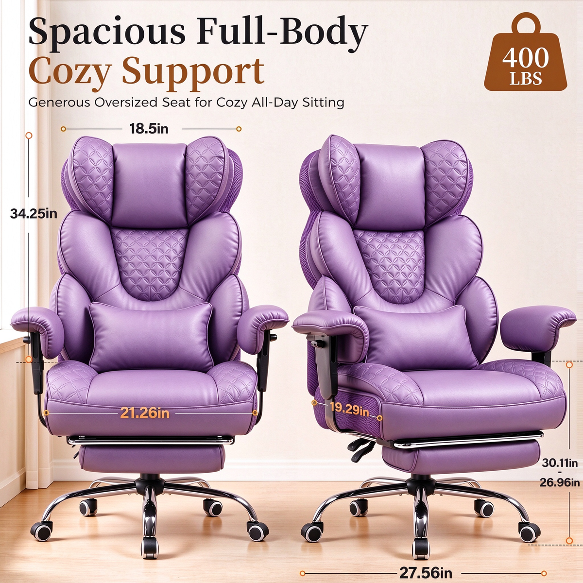 GTPOFFICE Big and Tall Office Chair Wide Seat & Armrests, Leather Executive Gaming Chair High Back,Soft Yet Supportive Resilient Foam, Heavy Duty Ergonomic Lumbar Support Chairs for Back Pain Relief